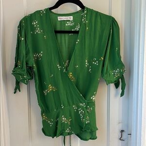 Faithfull the Brand Green Wrap Blouse with Tie Front